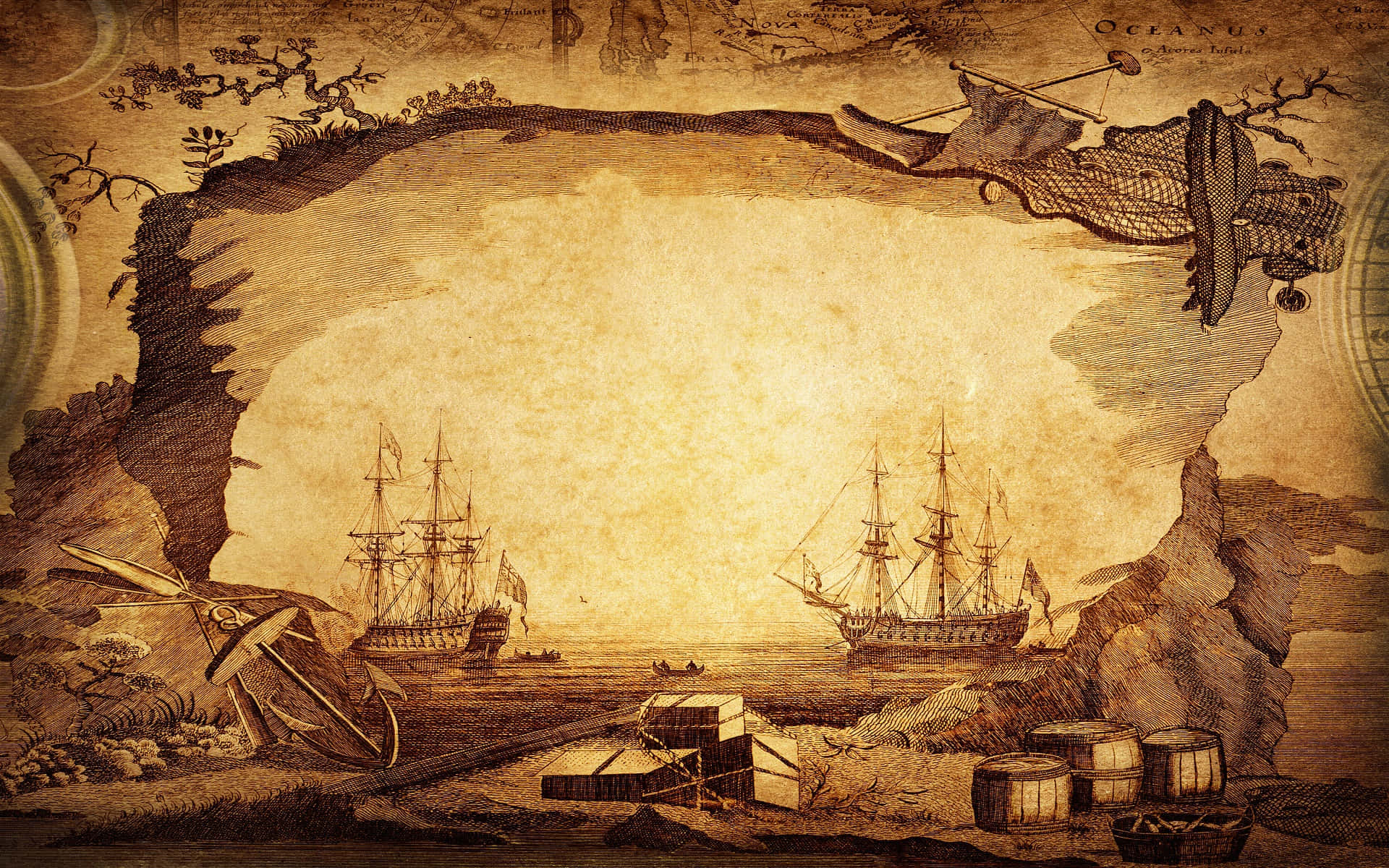 Vintage Nautical Map Aesthetic Wallpaper