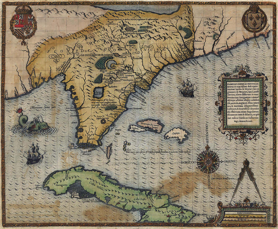 Vintage Nautical Map Caribbean Wallpaper