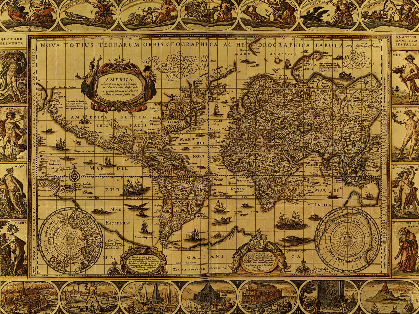 Vintage Nautical World Map Wallpaper