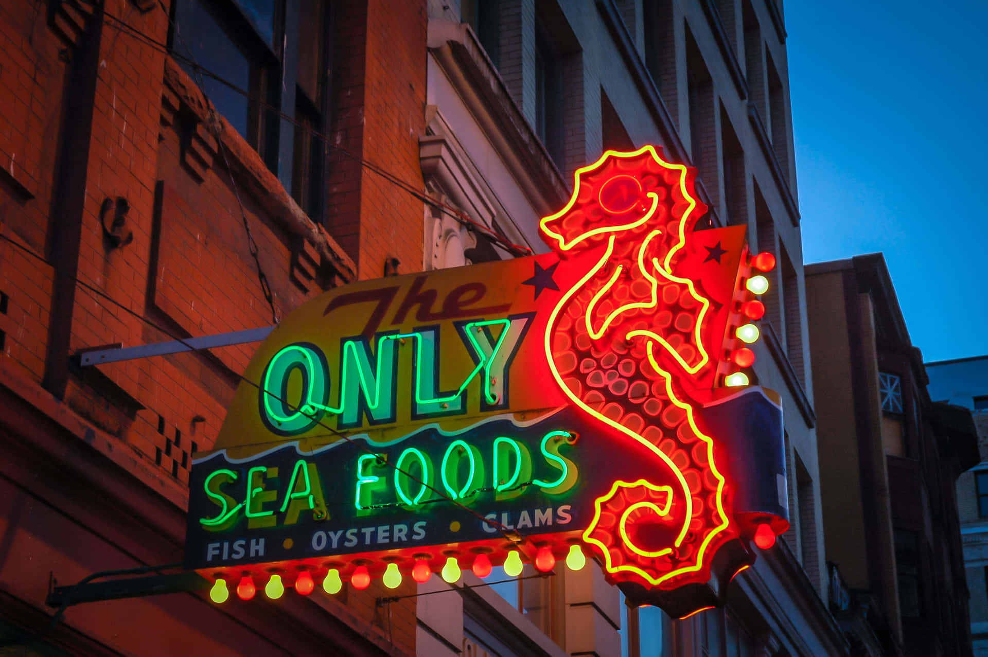 Vintage Neon Seafood Sign Wallpaper