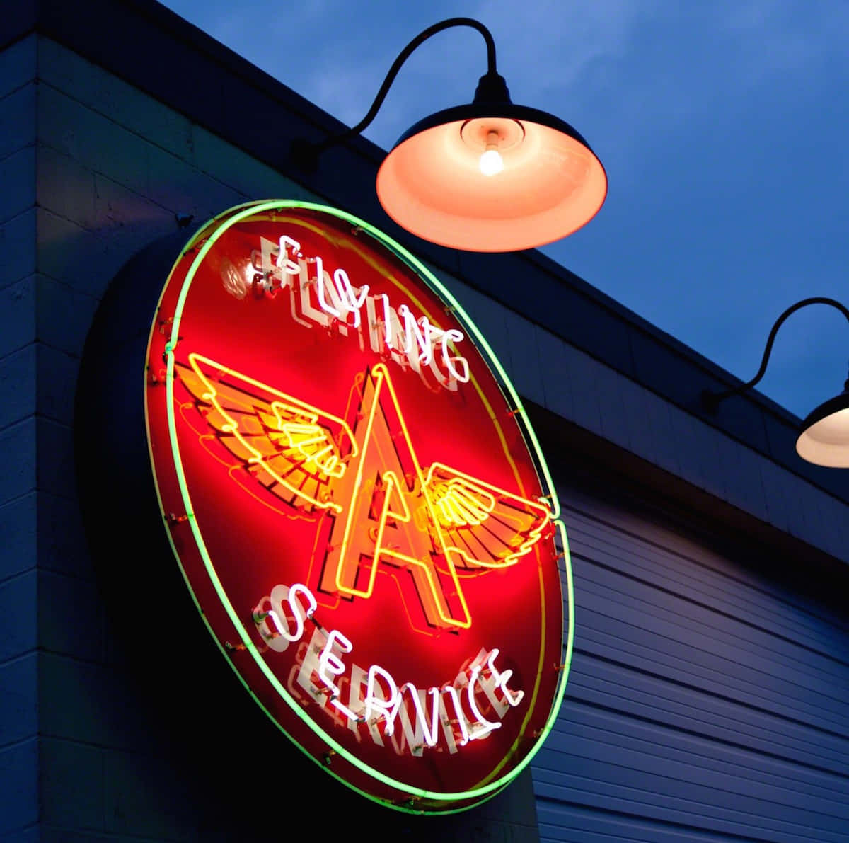 Vintage Neon Sign Flying Service Wallpaper