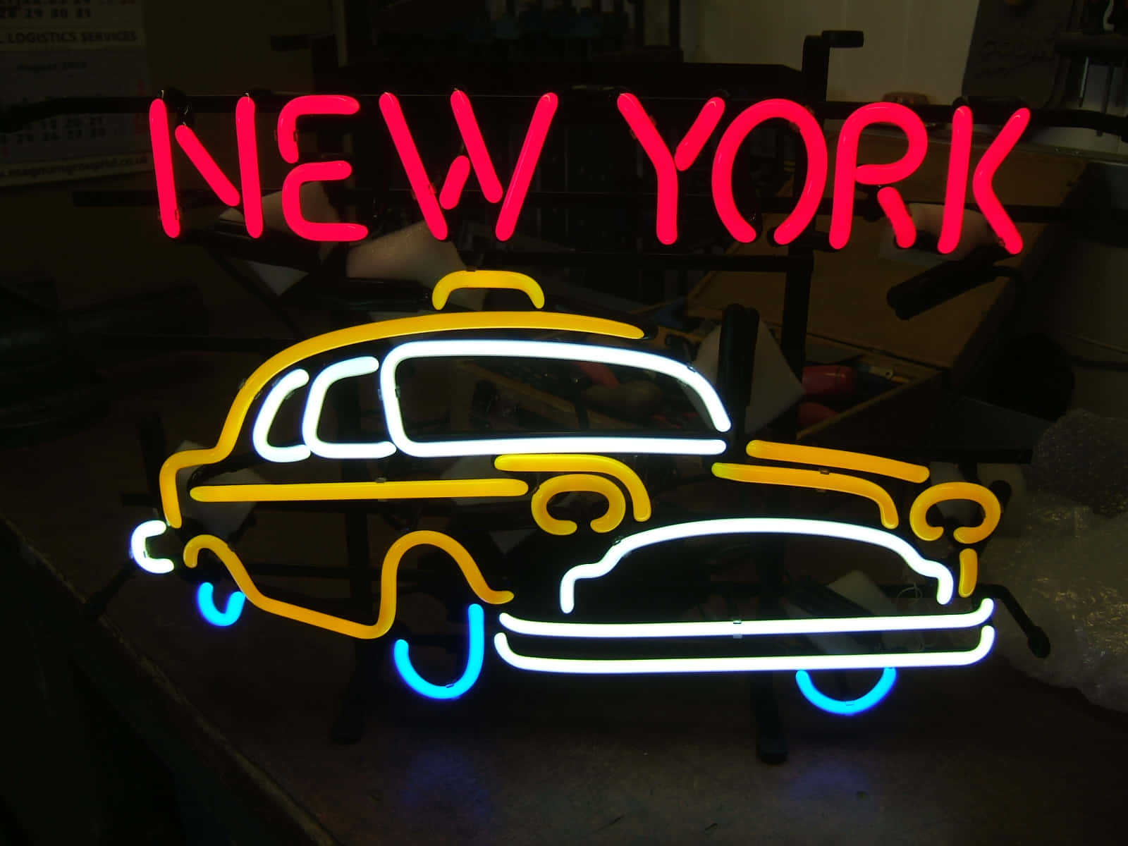 Vintage New York Taxi Neon Sign Wallpaper