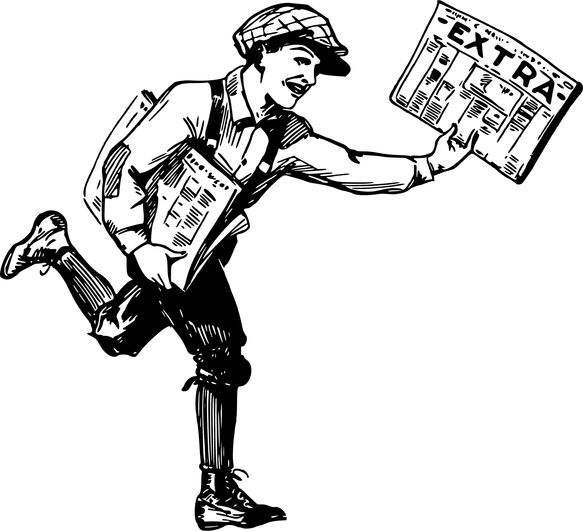 Vintage Newsboy Shouting Extra PNG