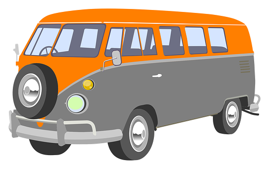 Vintage Orangeand Grey Bus Illustration PNG