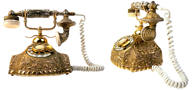 Vintage Ornate Golden Telephones PNG