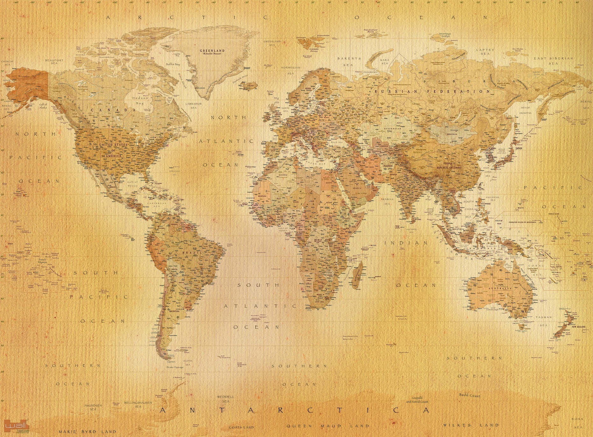 Vintage Parchment World Map Wallpaper