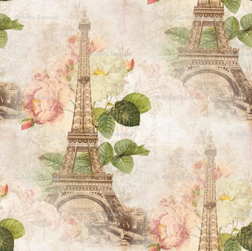 Vintage Paris Eiffel Tower Floral Pattern PNG