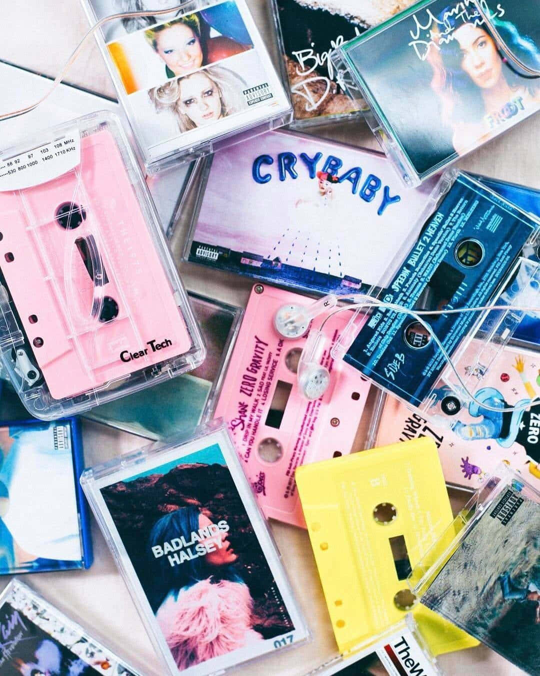 Vintage Pastel Aesthetic Pink Yellow Cassette Tapes Wallpaper
