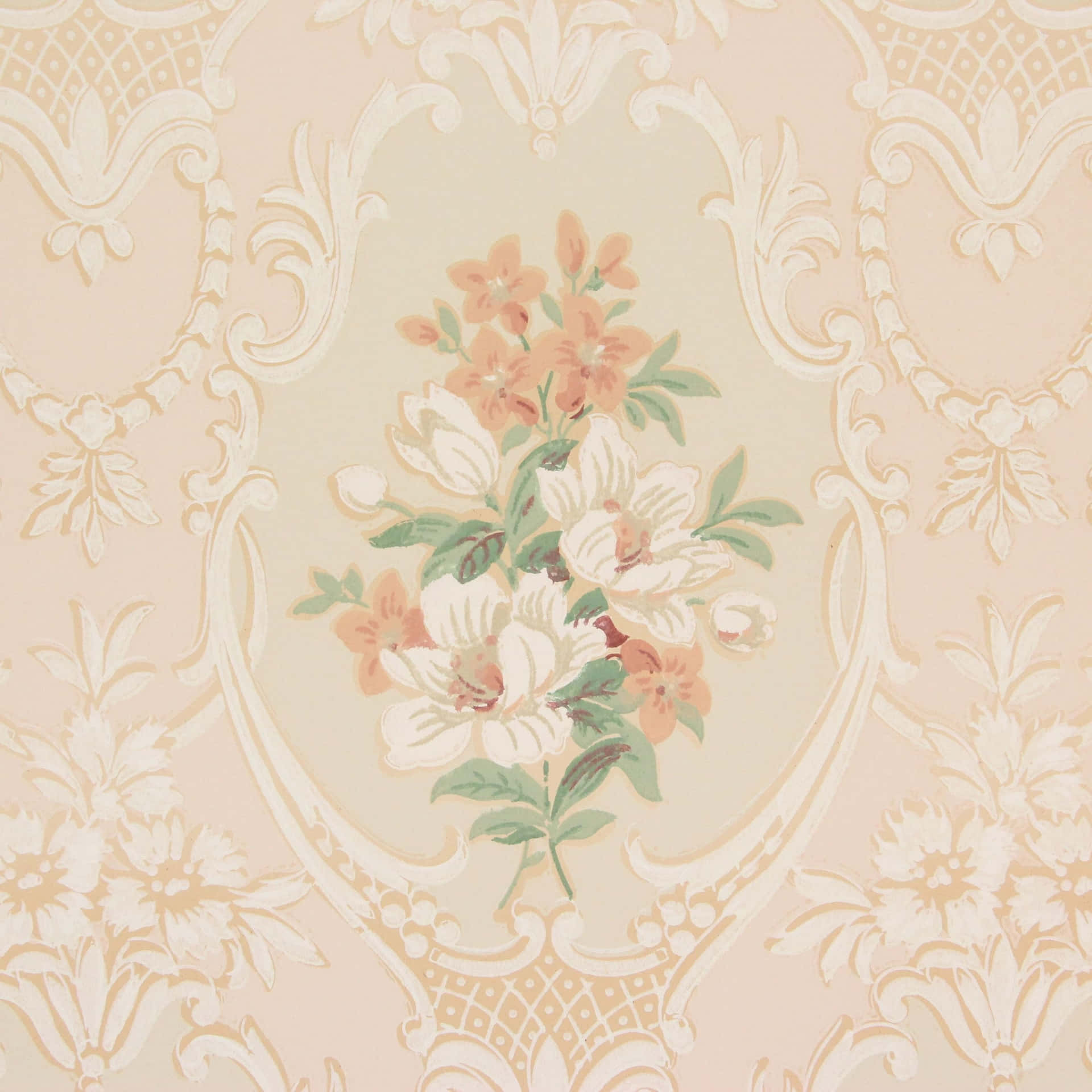 Vintage Peach Floral Pattern Wallpaper