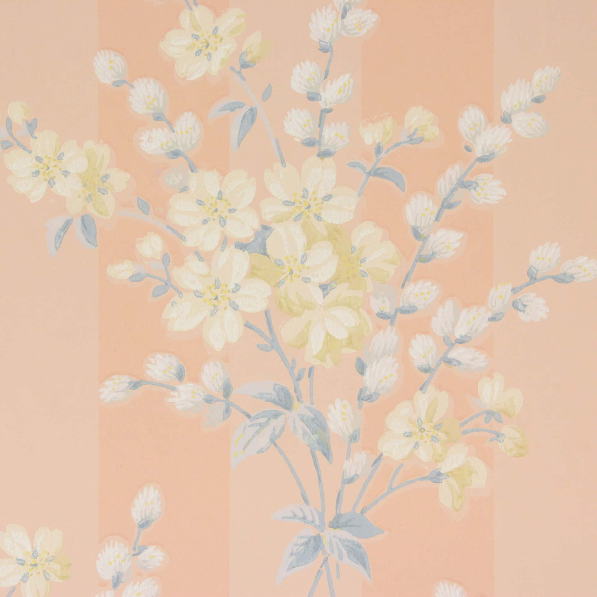 Vintage Peach White Flowers Wallpaper
