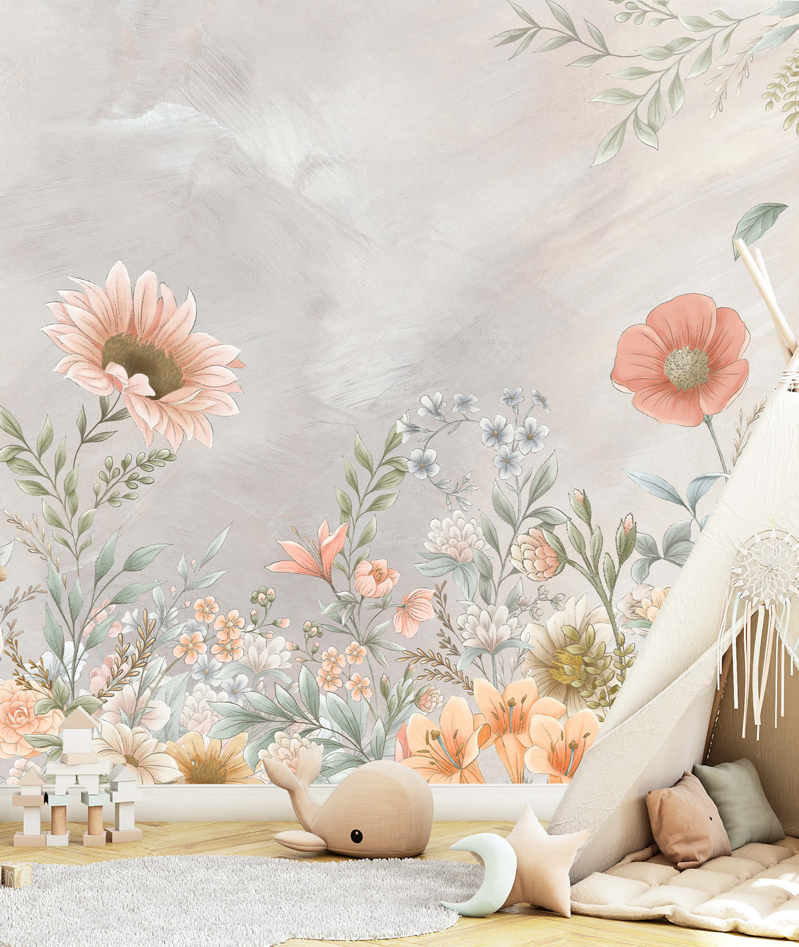 Enjoy the vintage charm of the lovely peach Wallpaper