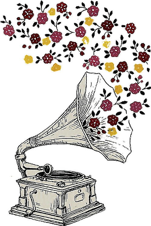 Vintage Phonograph Floral Melody PNG