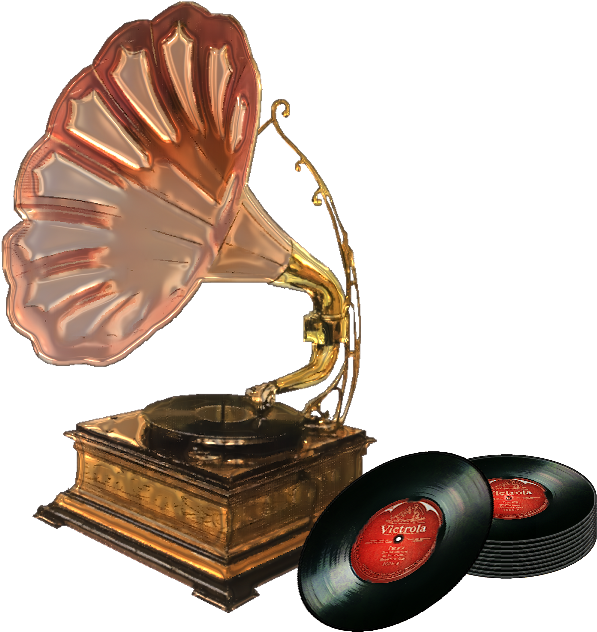 Vintage Phonographwith Vinyl Records PNG