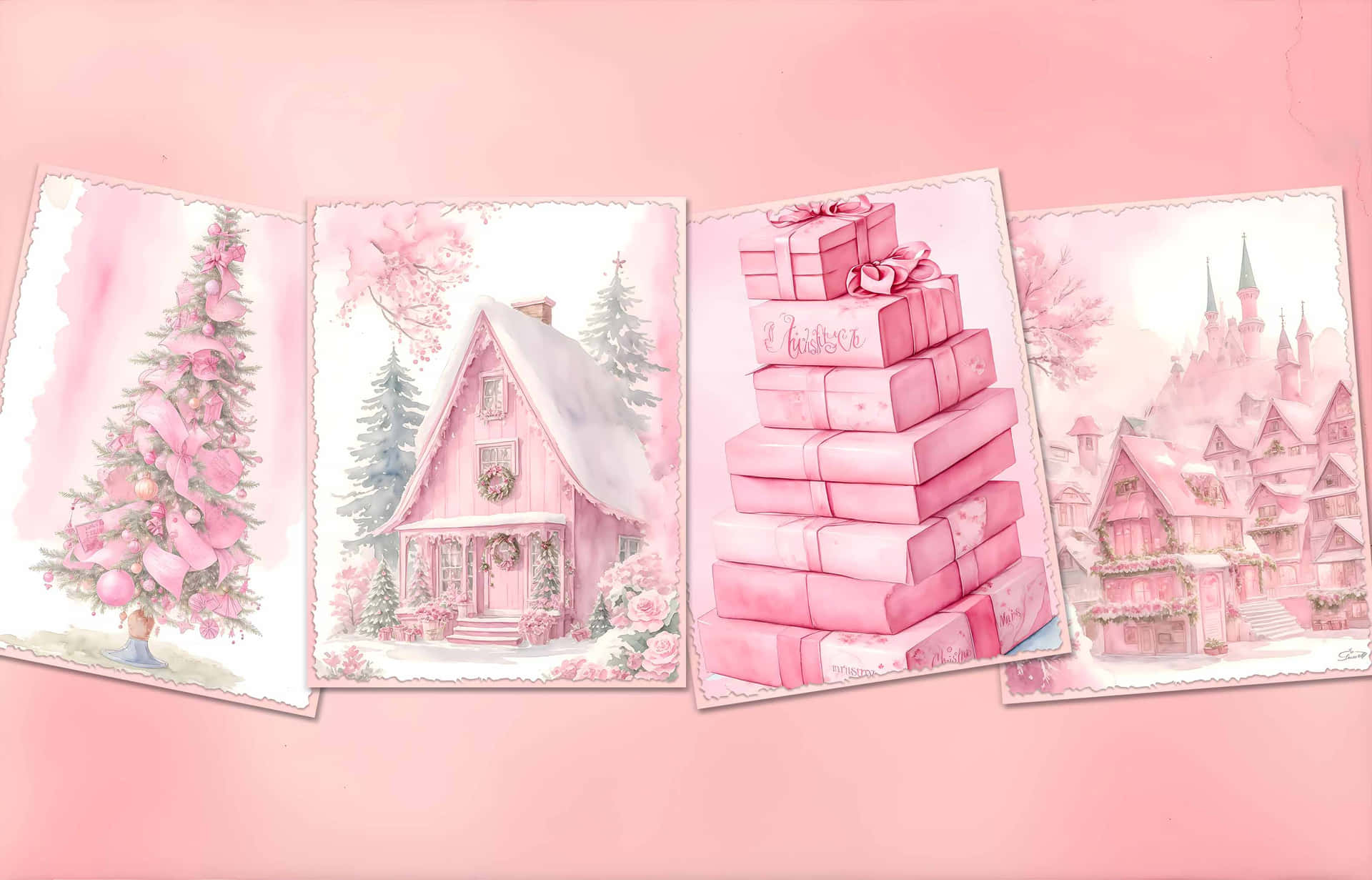 Vintage Pink Christmas Collage Wallpaper