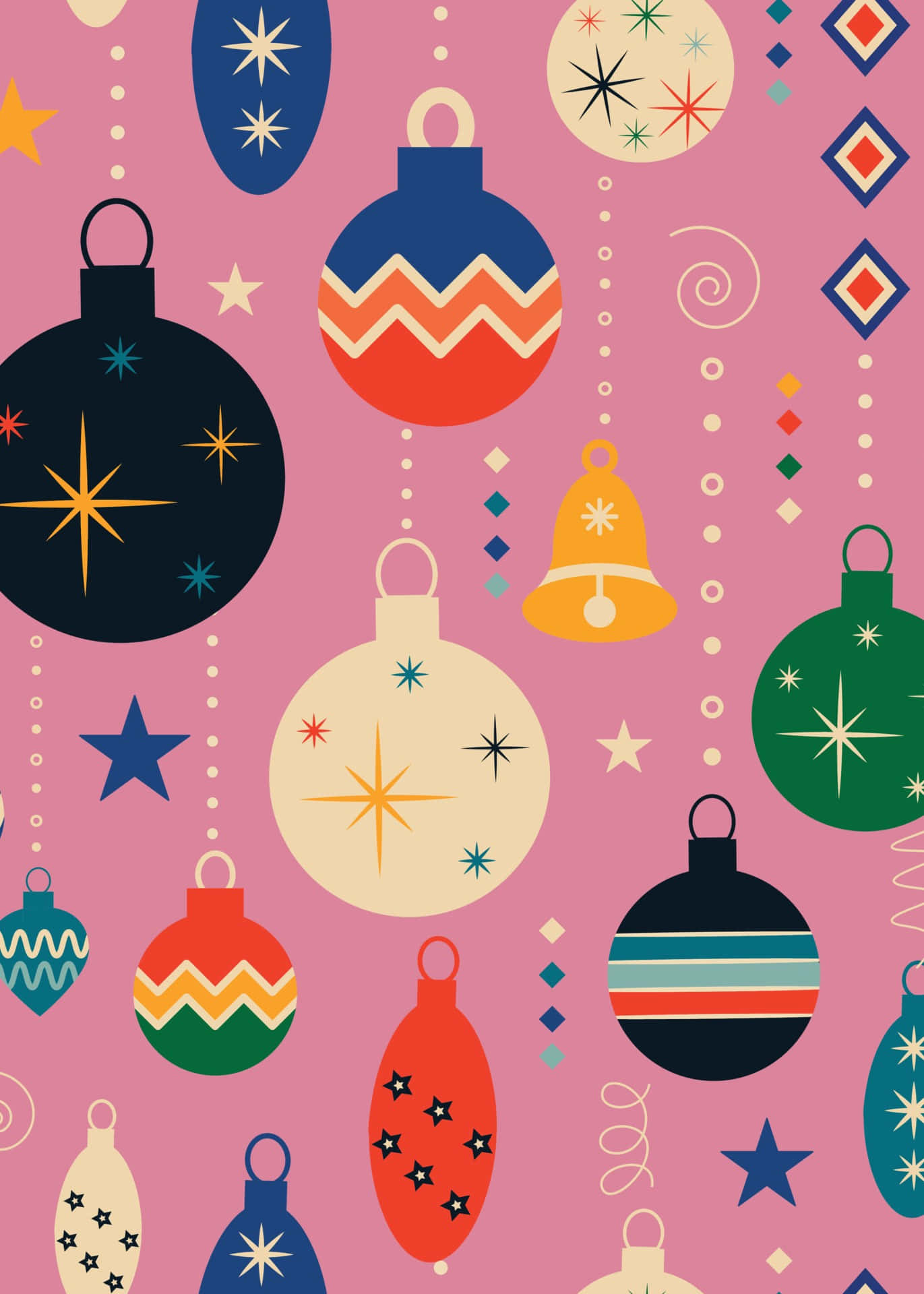 Vintage Pink Christmas Ornaments Pattern Wallpaper