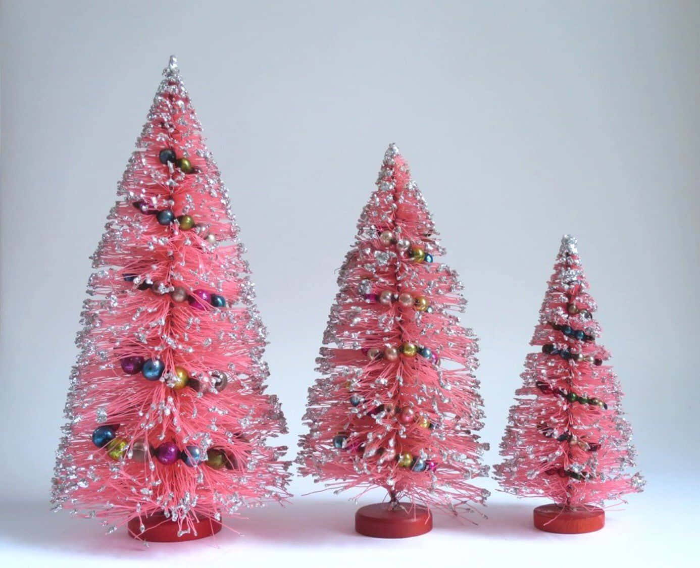 Vintage Pink Christmas Trees Wallpaper