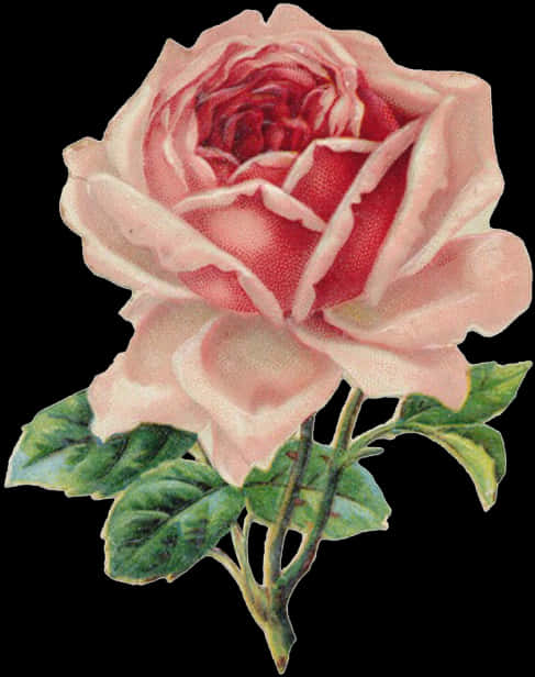 Vintage Pink Rose Illustration PNG