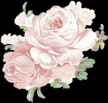 Vintage Pink Roses Illustration PNG