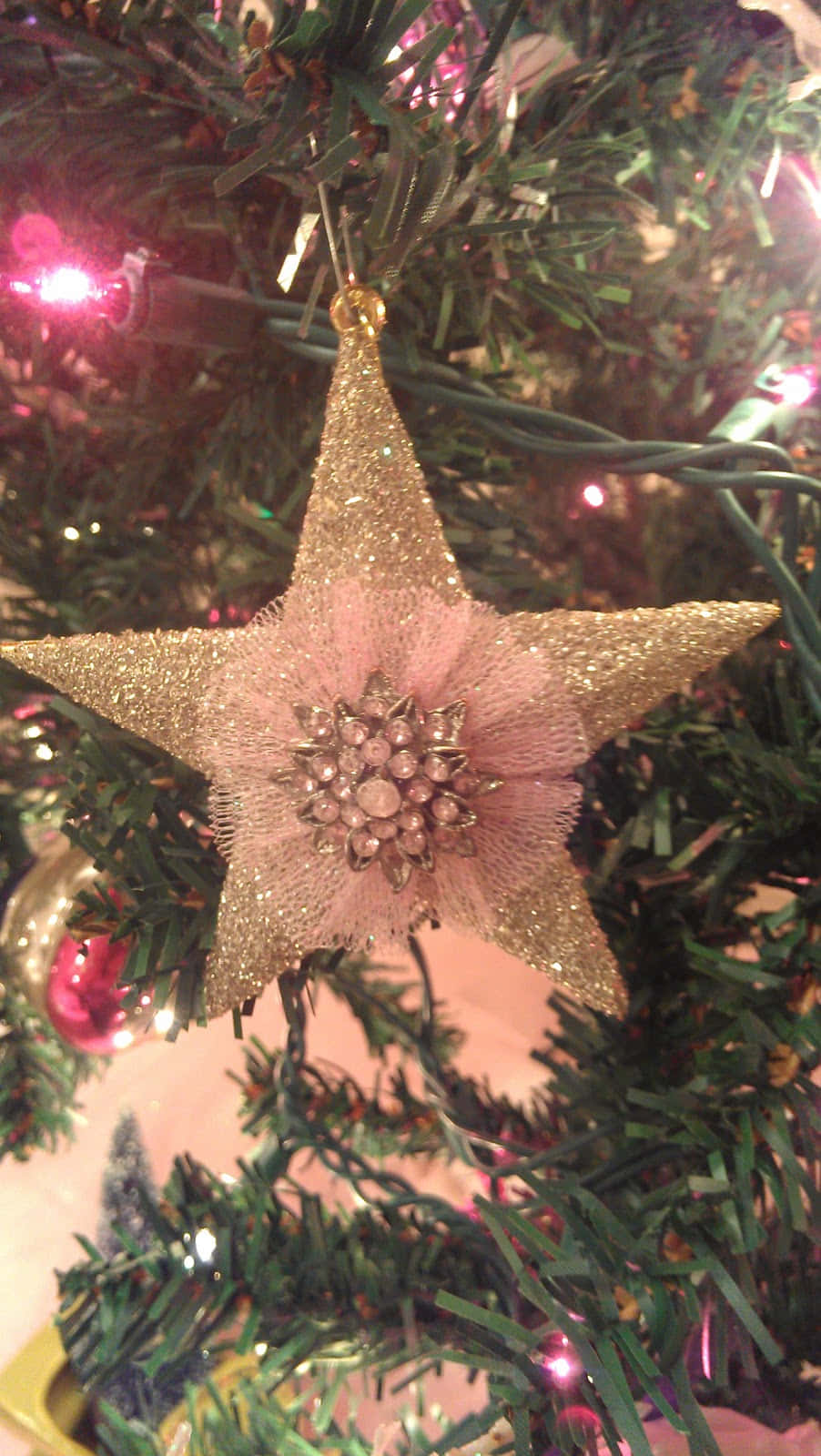 Vintage Pink Star Christmas Ornament Wallpaper