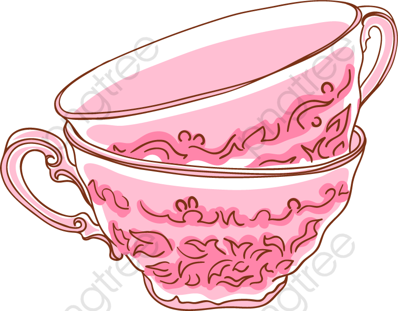 Vintage Pink Tea Cups Stacked PNG