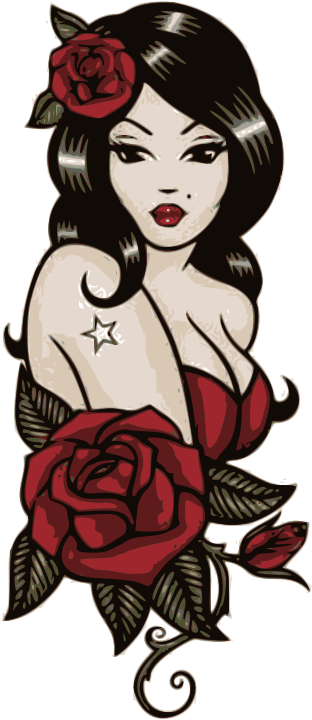 Vintage Pinup Rose Tattoo Design PNG