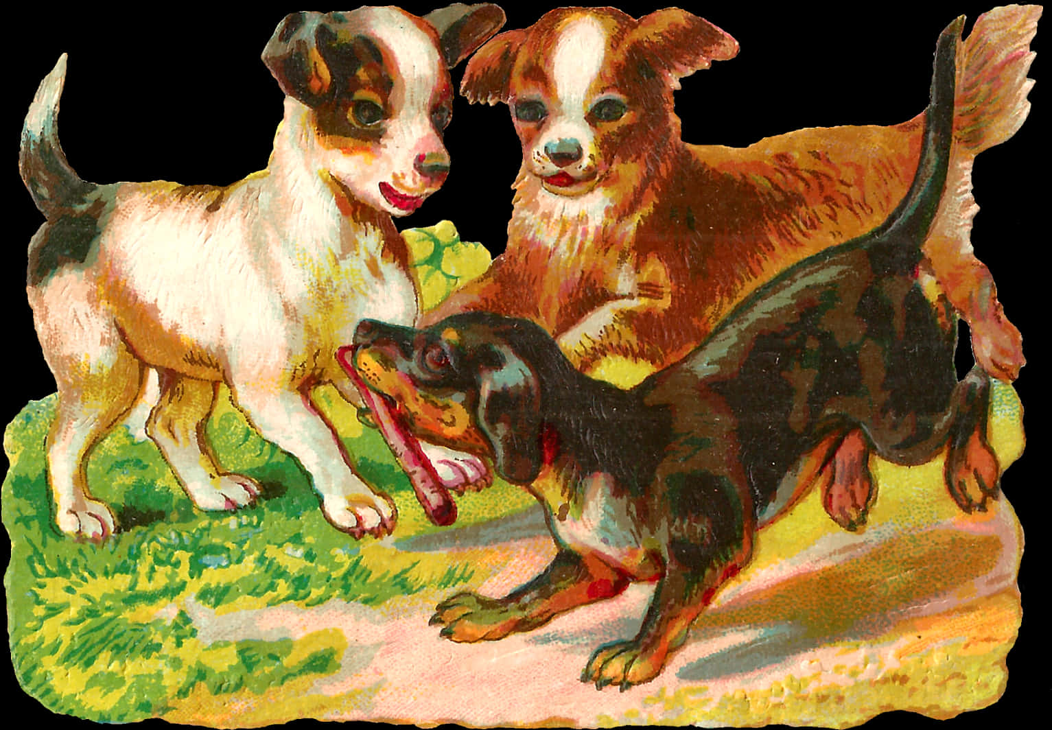 Vintage Playful Puppies PNG