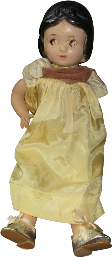 Vintage Porcelain Doll Yellow Dress PNG