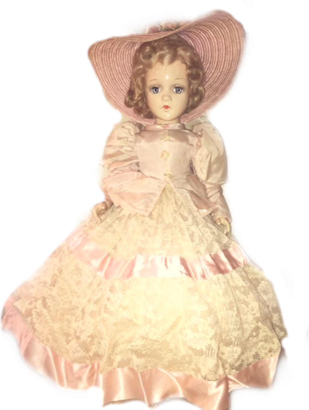 Vintage Porcelain Dollin Pink Dress PNG