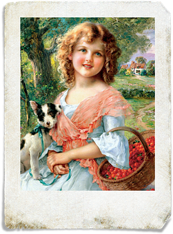 Vintage Portrait Girl With Dog PNG