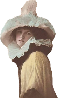 Vintage Portrait Woman Feathered Hat PNG