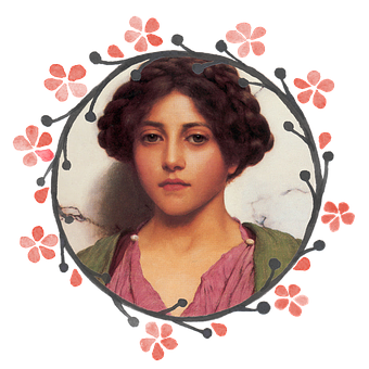 Vintage Portraitof Young Womanwith Floral Frame PNG