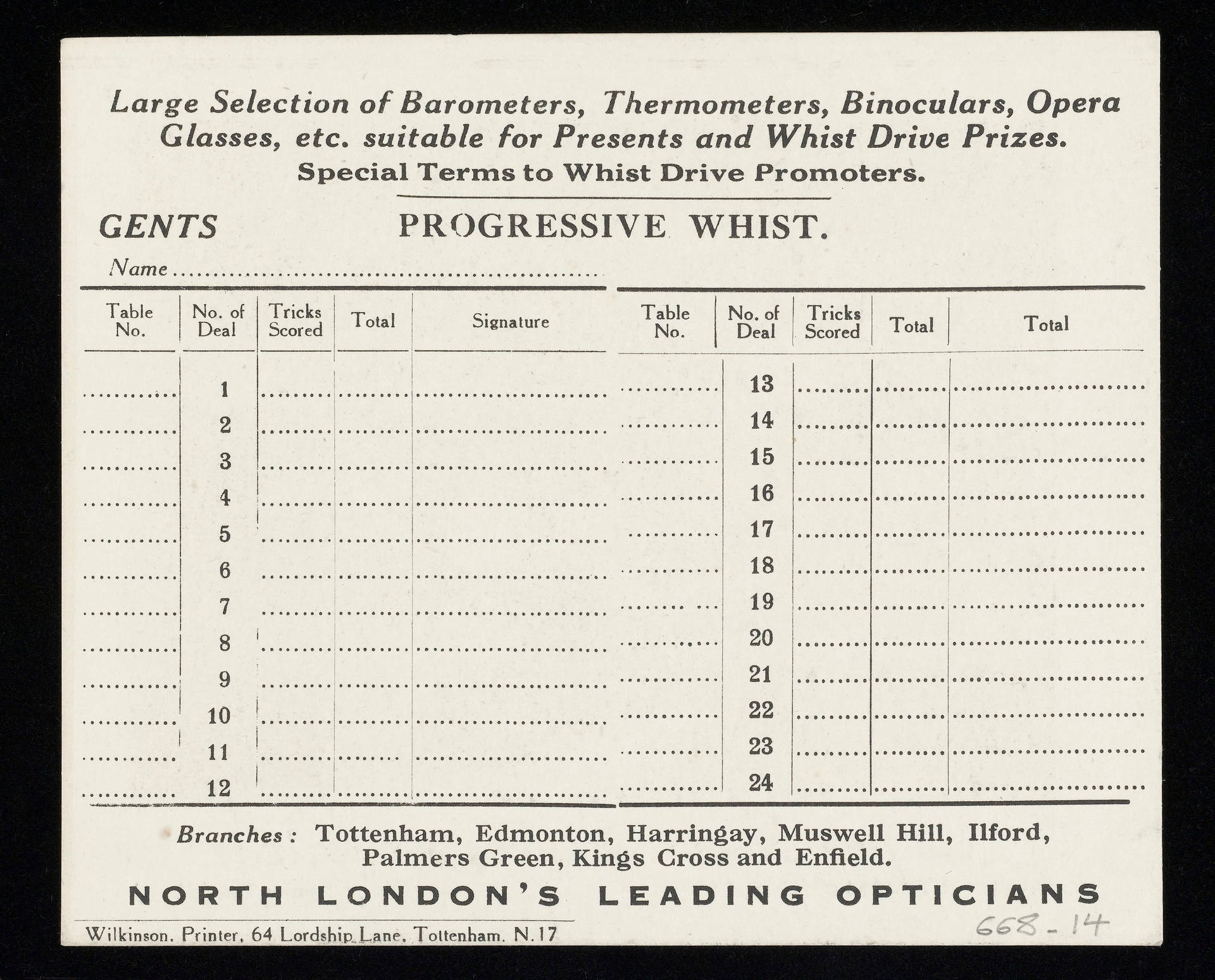 Vintage Progressive Whist Scorecard Wallpaper