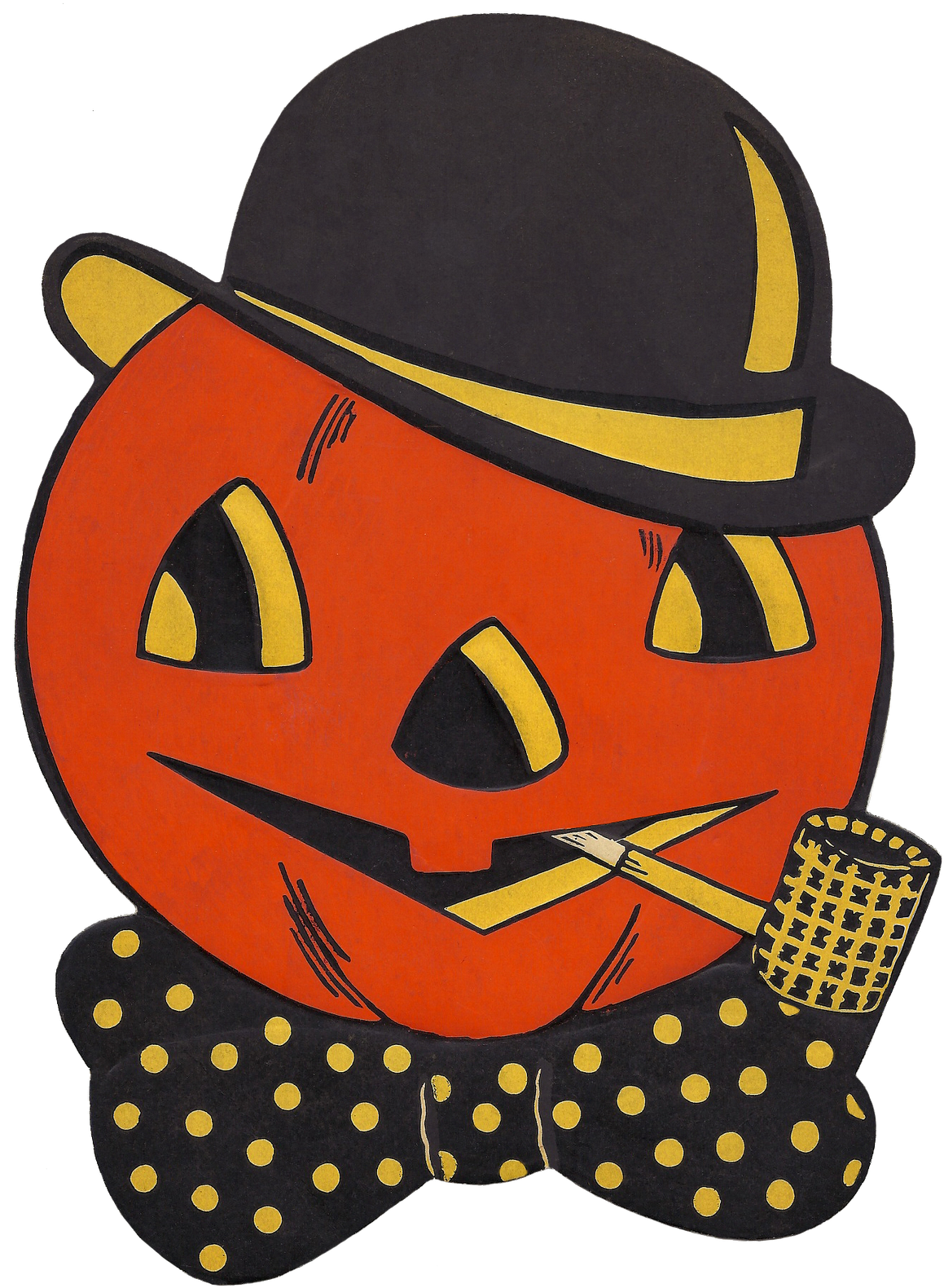 Vintage Pumpkin Gentleman Halloween Illustration PNG