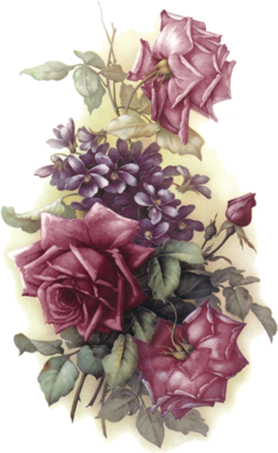 Vintage Purple Flowers Illustration PNG