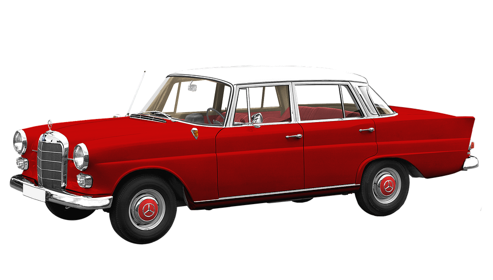 Vintage Red Mercedes Benz Side View PNG