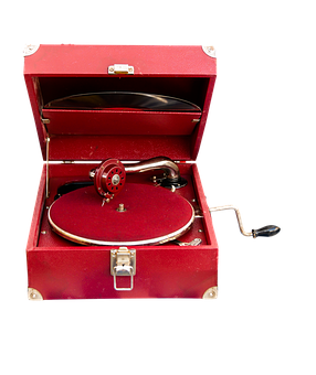Vintage Red Portable Gramophone PNG