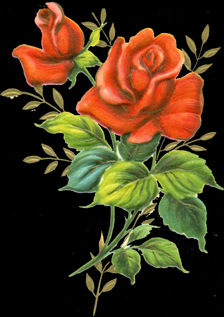 Vintage Red Roses Artwork PNG
