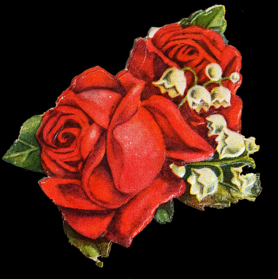 Vintage Red Roses Illustration PNG