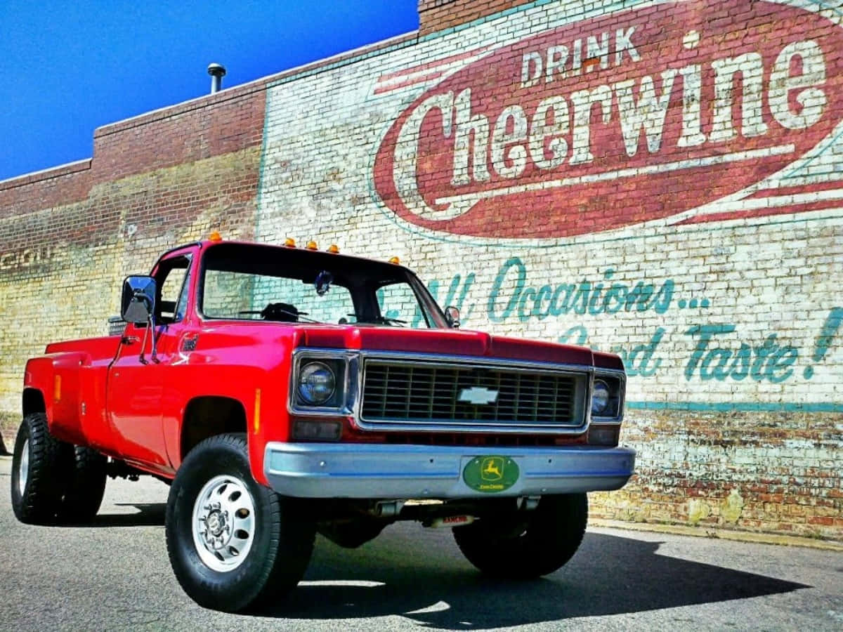 Vintage Red Square Body Truck Cheerwine Wall Ad Wallpaper
