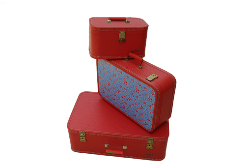 Vintage Red Suitcases Stacked PNG