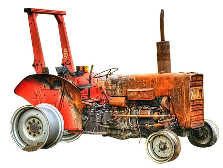 Vintage Red Tractor Isolatedon Black PNG