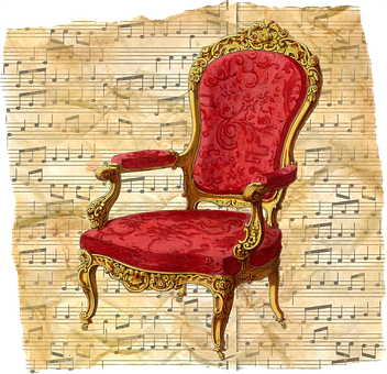 Vintage Red Velvet Chair Musical Background PNG