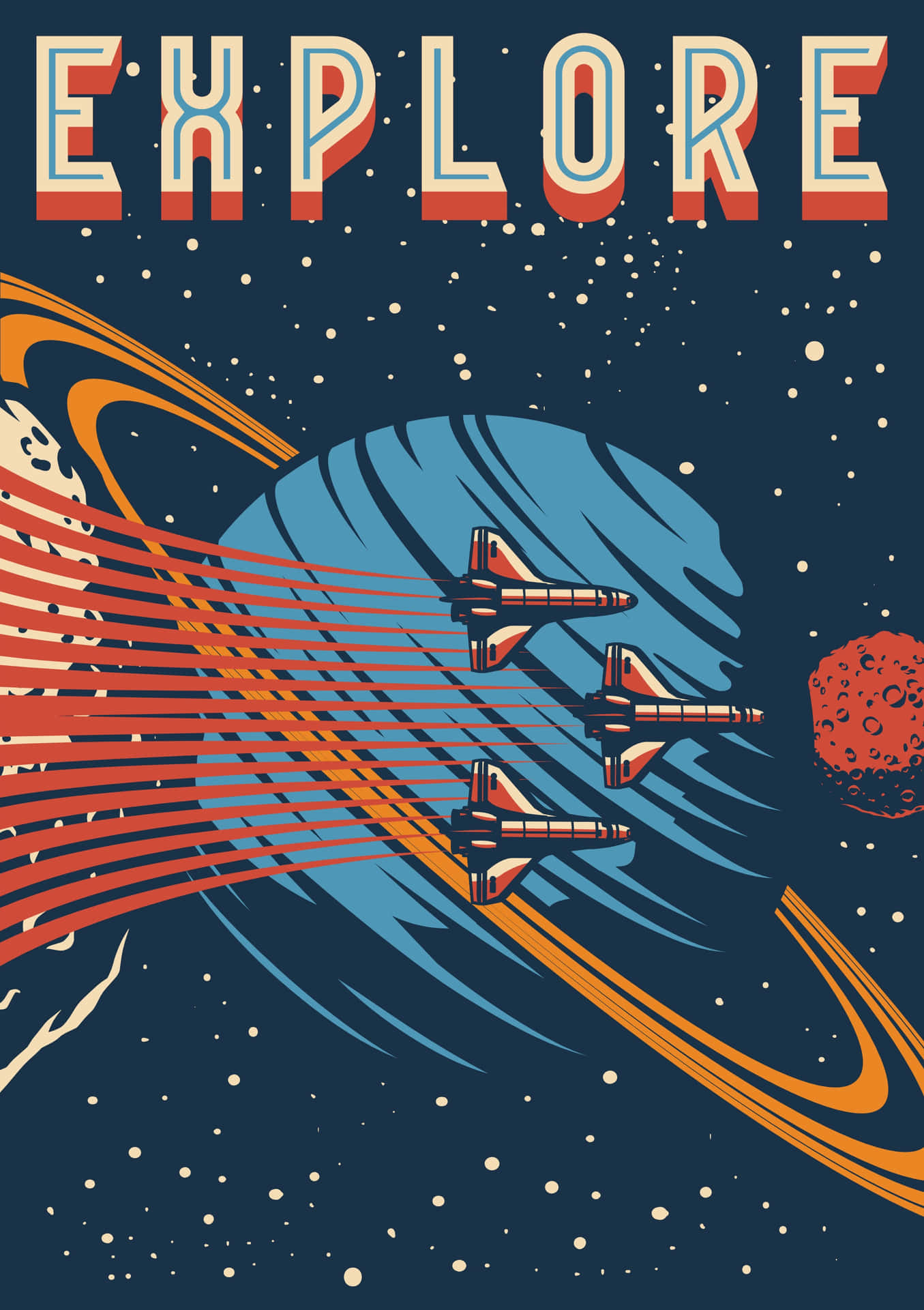 Vintage Retro Galactic Spacecraft Poster Wallpaper