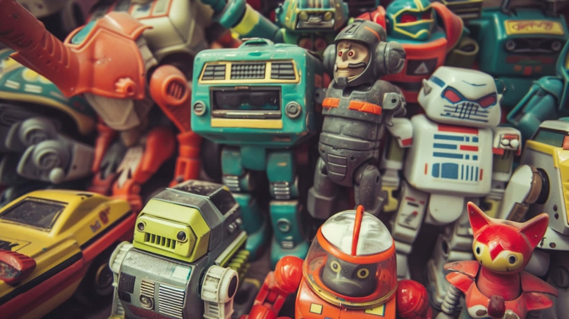 Vintage Robot Speelgoed Collectie Achtergrond