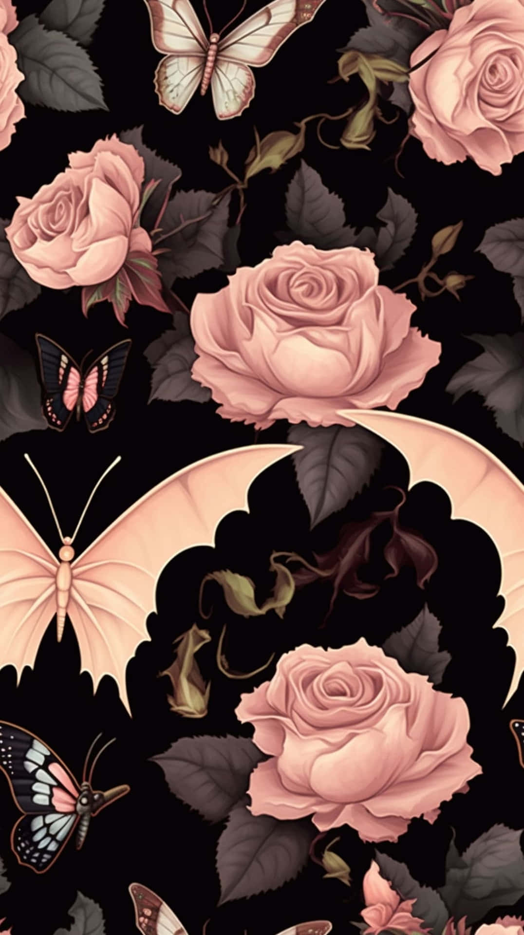 Vintage_ Rose_and_ Butterfly_ Pattern_ Halloween_i Phone_ Background Wallpaper