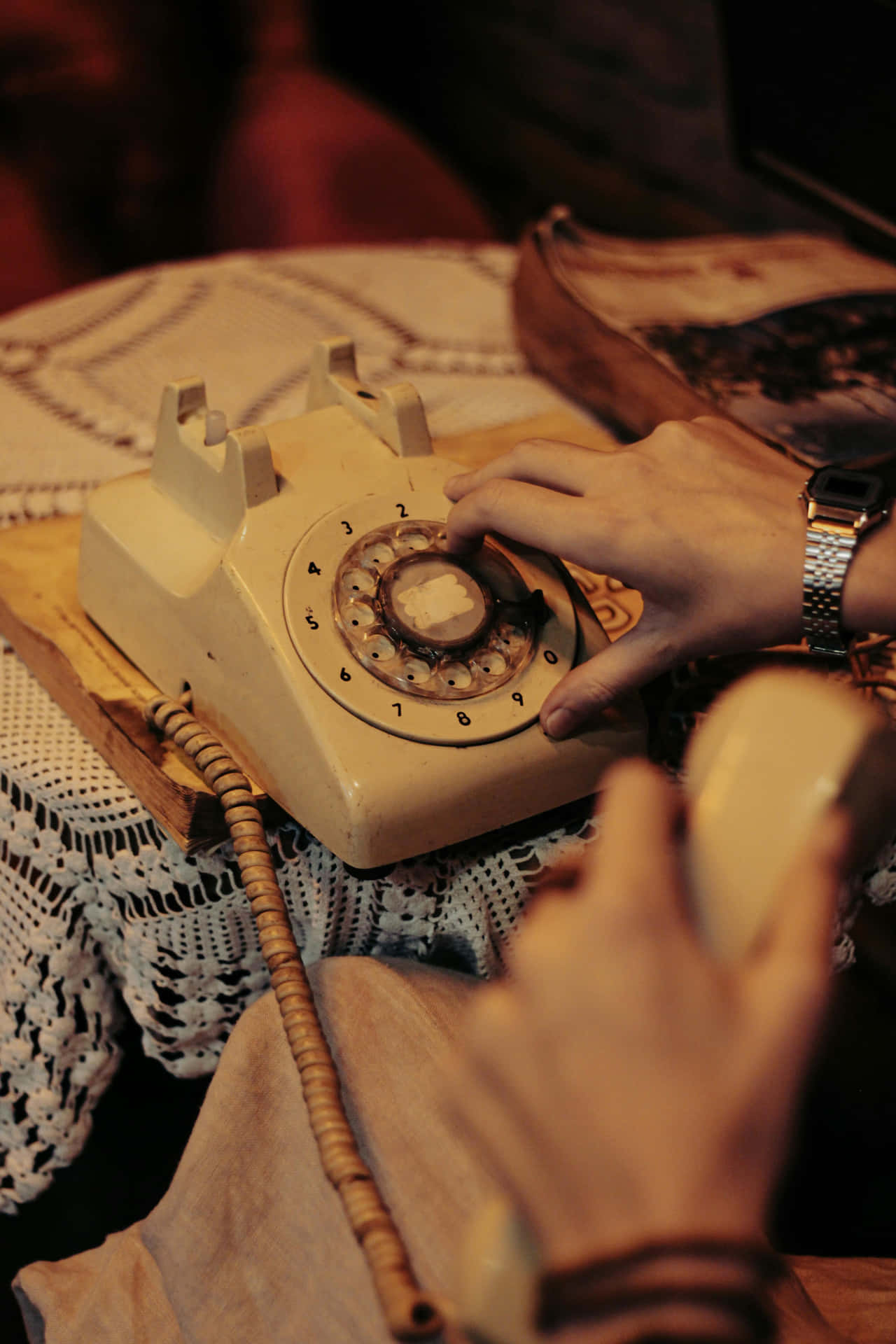 Vintage Rotary Phonein Use Wallpaper