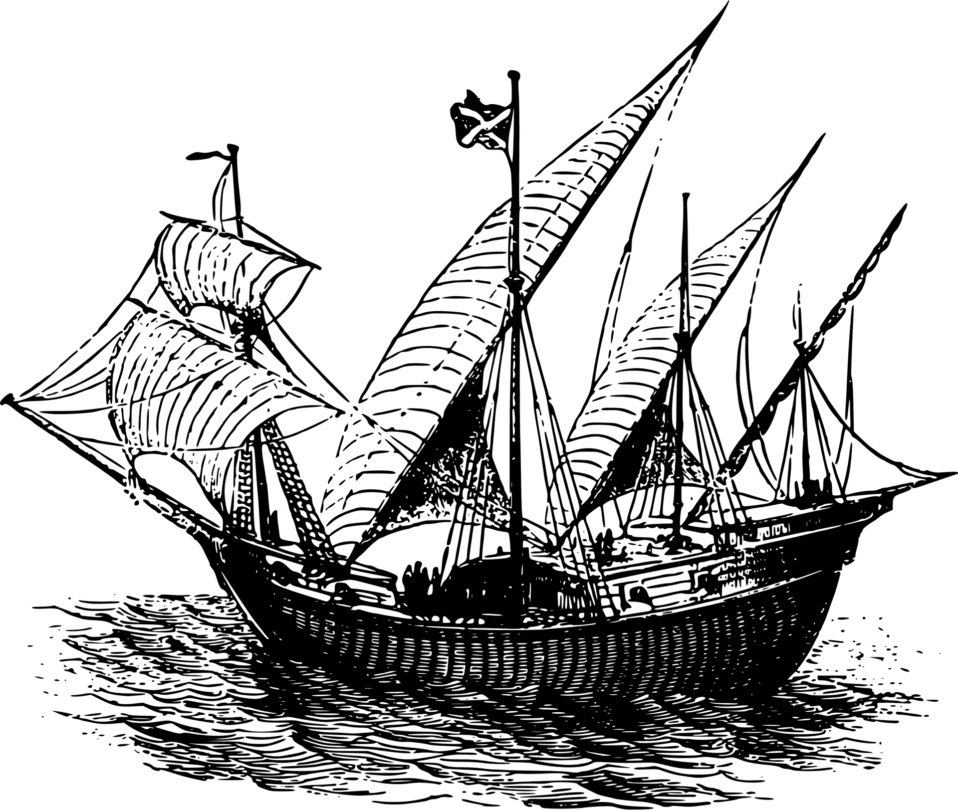 Vintage Sailing Shipat Sea PNG