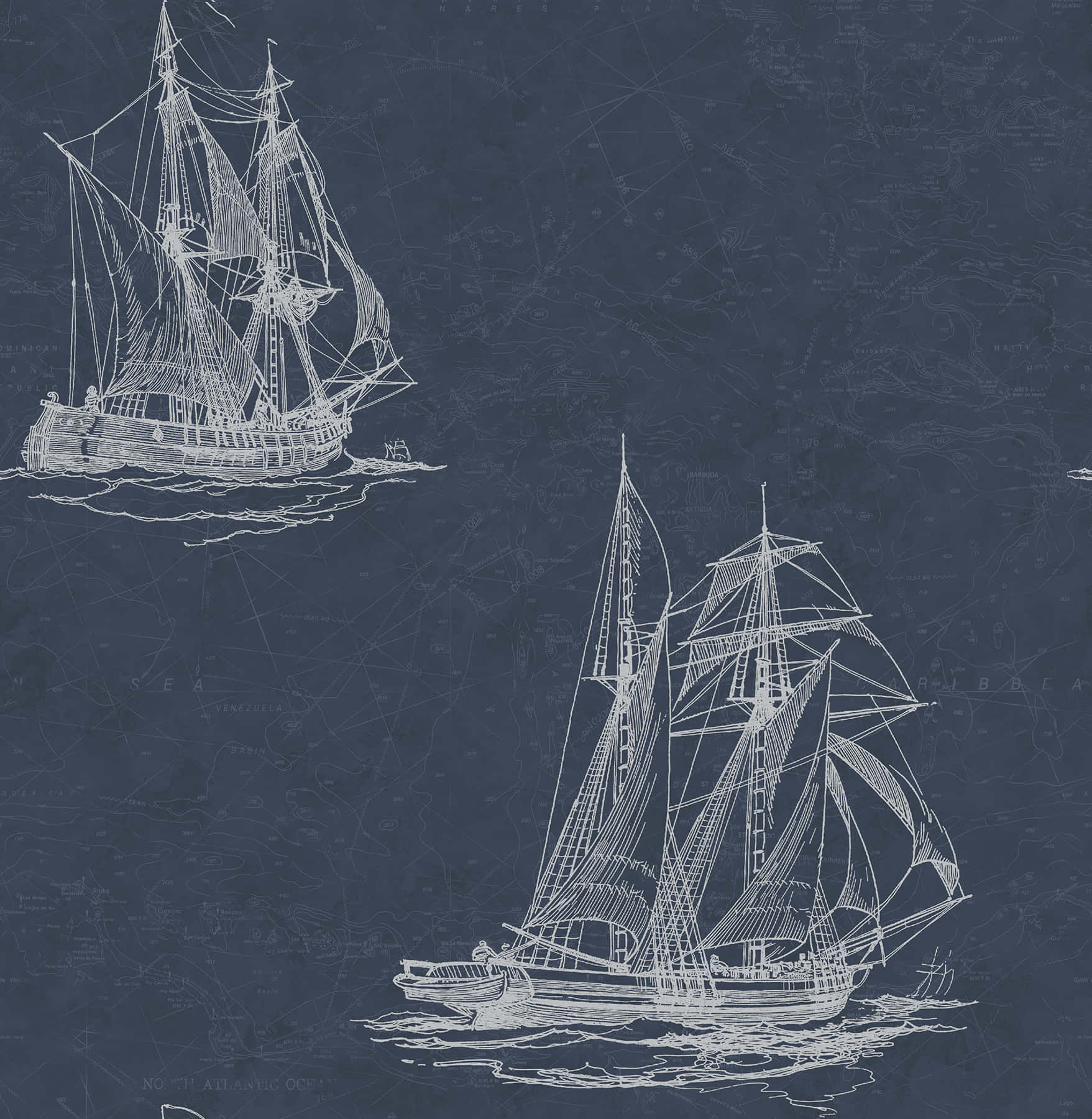 Sketsa Kapal Layar Vintage Wallpaper