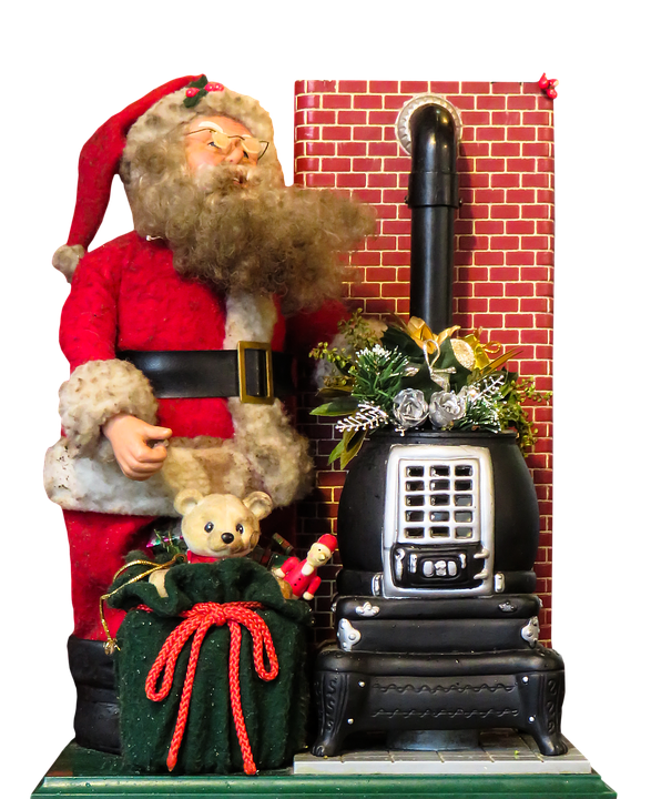 Vintage Santa Claus Figurineby Fireplace PNG