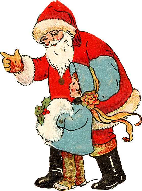 Vintage Santa Claus With Child Illustration PNG
